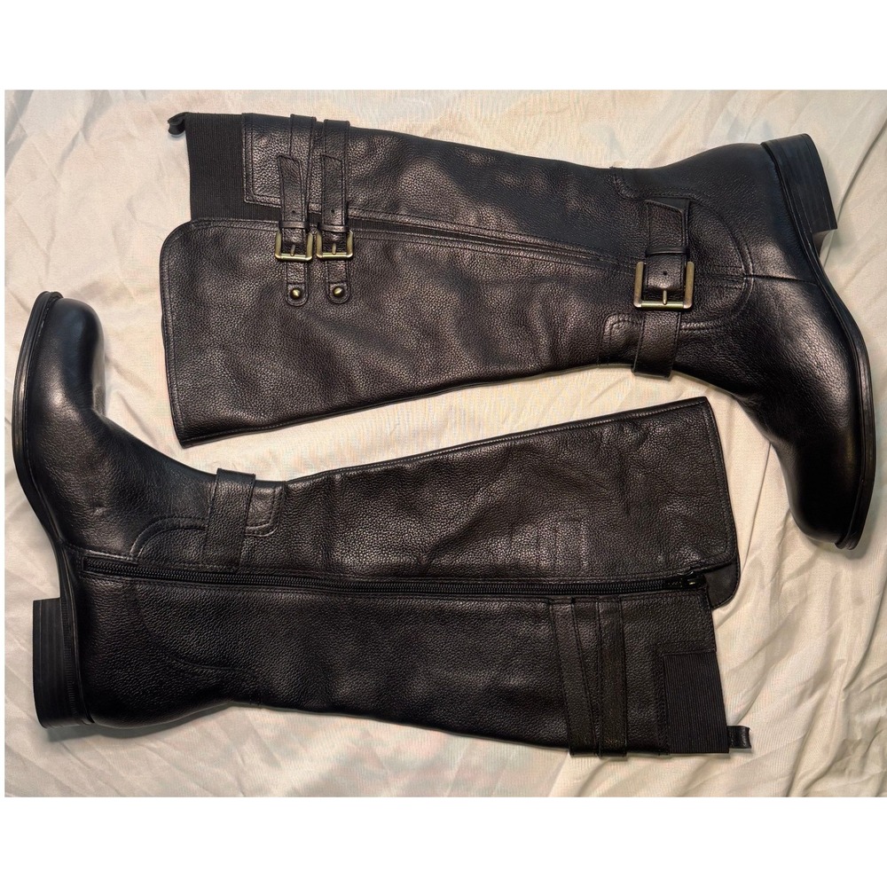 Naturalizer Jessie Riding Boots Womens 8M Black Leather Buckle Tall Equestrian